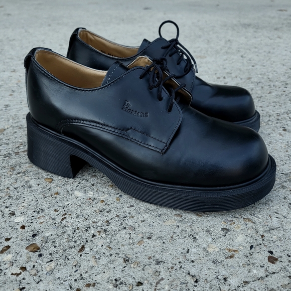 Dr. Martens Shoes - Vintage 90s Dr Martens 8461 Black Smooth Leather Platform Oxfords w/ Chunky Heel